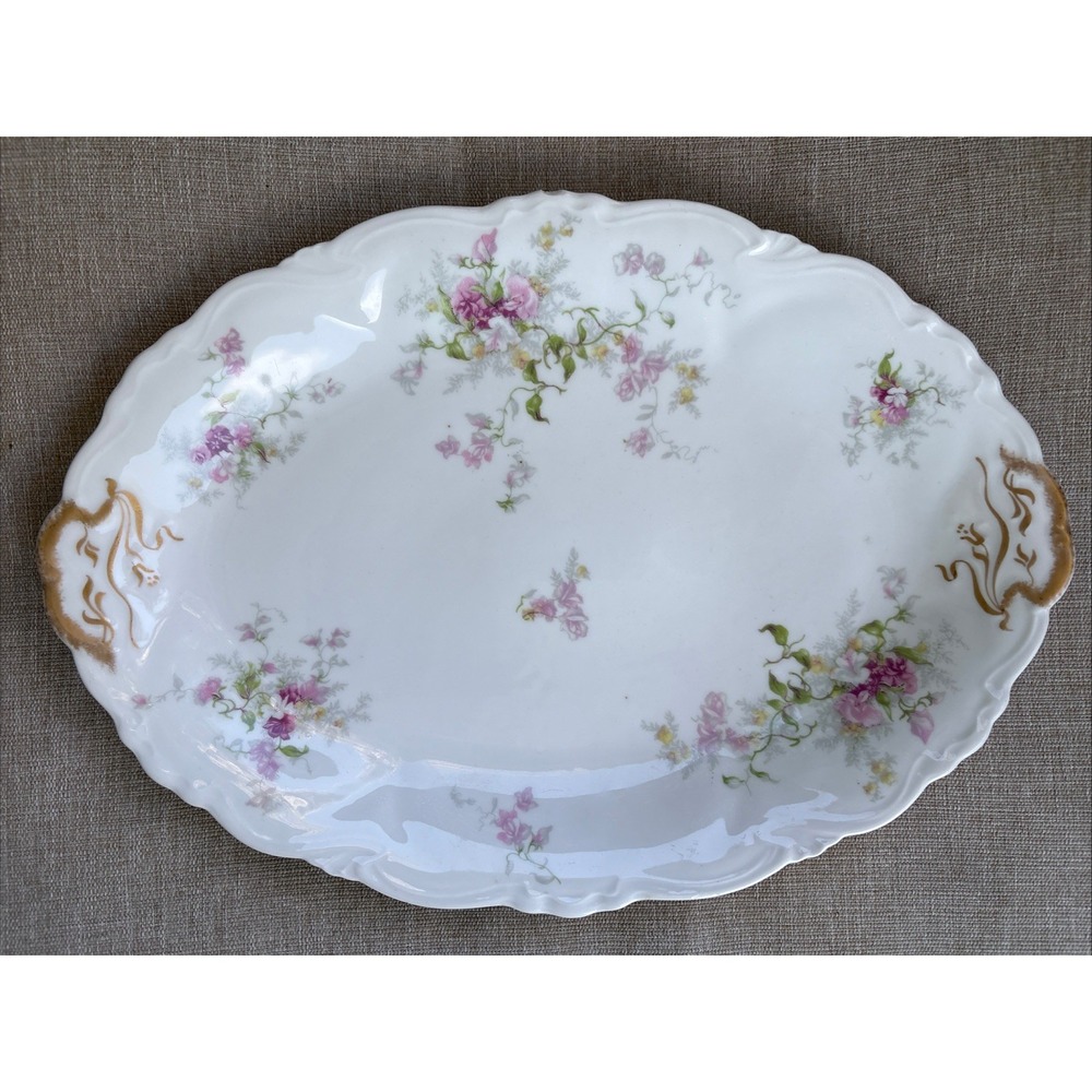 Antique Limoges Depose France Ahrenfeldt LG OVAL PLATTER 13.25" PINK ROSES RARE